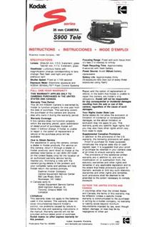 Kodak S 900 Tele manual. Camera Instructions.